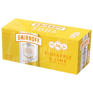 Picture of Smirnoff Soda 5% Vodka, Pineapple & Lime 10pk Cans 330ml